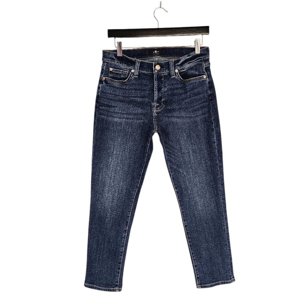 7 For All Mankind Josefina Mid Rise Straight Leg Ankle Blue Jeans 27 Preowned‎